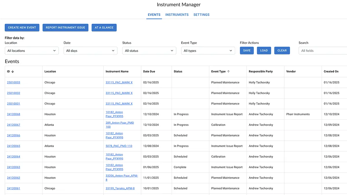 Instrument Manager interface